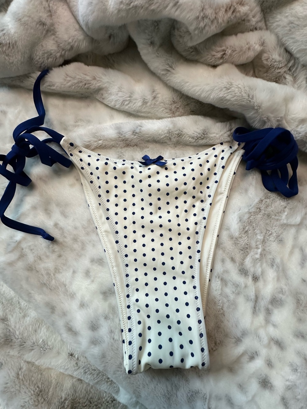 Victoria’s Secret Classic White & Navy Polka Dot Tie-Side Bikini Bottom